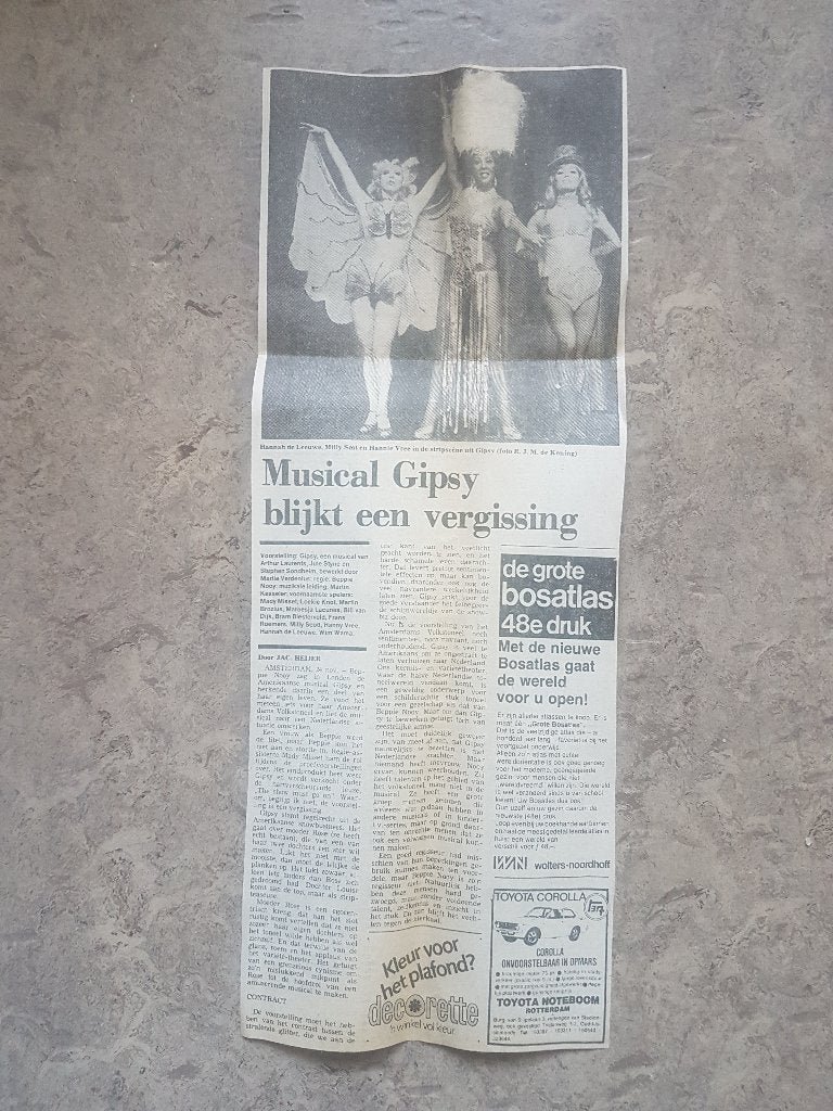 Recensie Nederlandse musical Gipsy (1976), Ophalen of Verzenden, 1960 tot 1980, Knipsel(s)