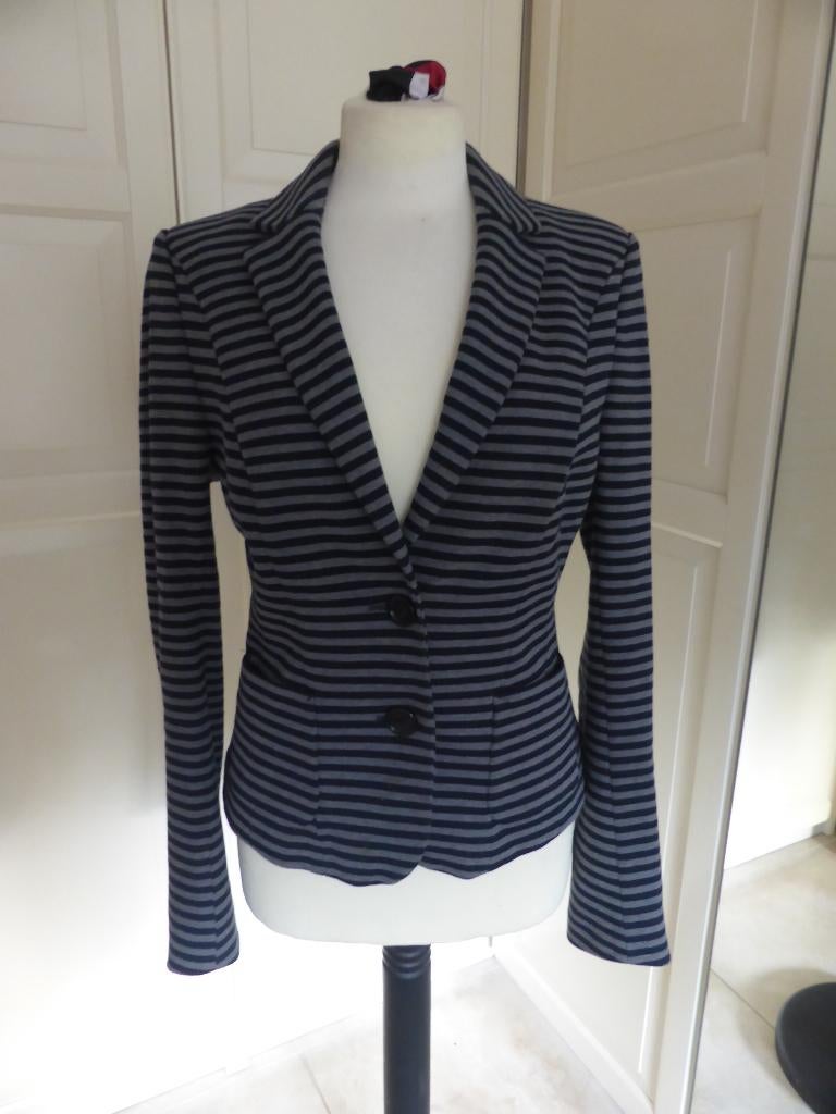 blazer blauw grijs streepje Claudia Sträter maat 38, Kleding | Dames, Maat 38/40 (M), Blauw, Ophalen of Verzenden, Zo goed als nieuw