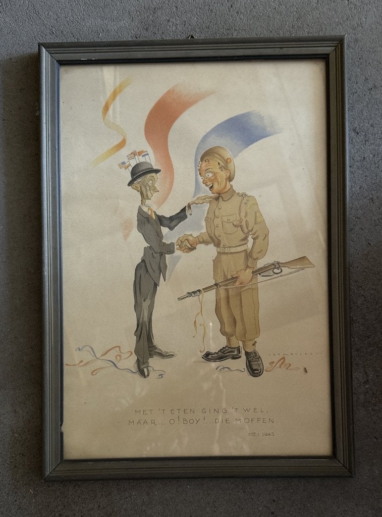 Originele WO2 Bevrijdingsspotprent Jan Lavies (mei 1945), Ophalen, Overige soorten, Nederland, Foto of Poster