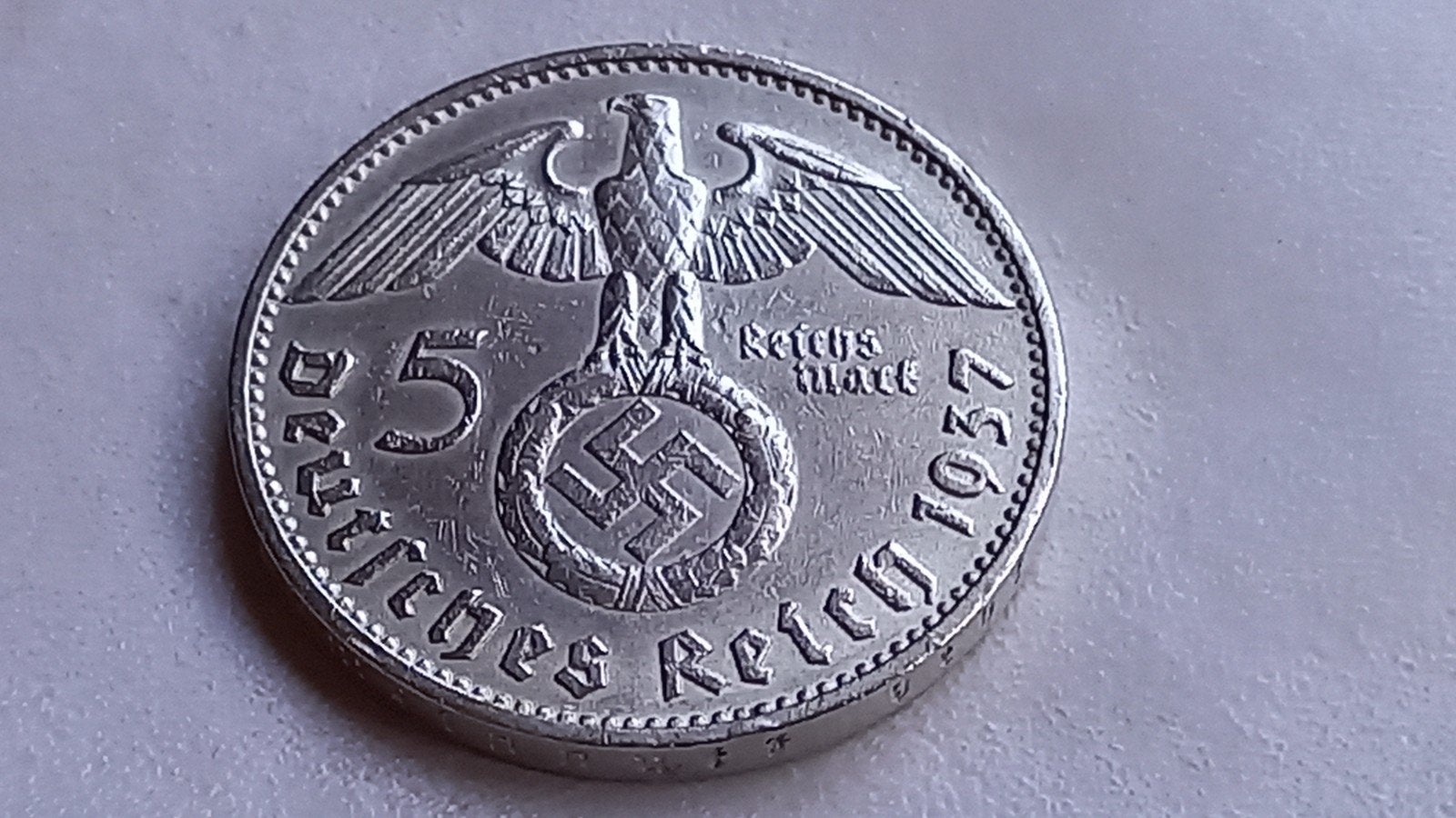 WO2 5 Reichsmark 1937D zilver nazi duitsland, Ophalen of Verzenden, Duitsland, Losse munt, Zilver