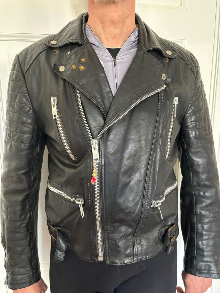 Vintage Leren Motorjack Gevoerd - Tijdloos Jaren '80, Kleding | Heren, Ophalen of Verzenden, Gedragen