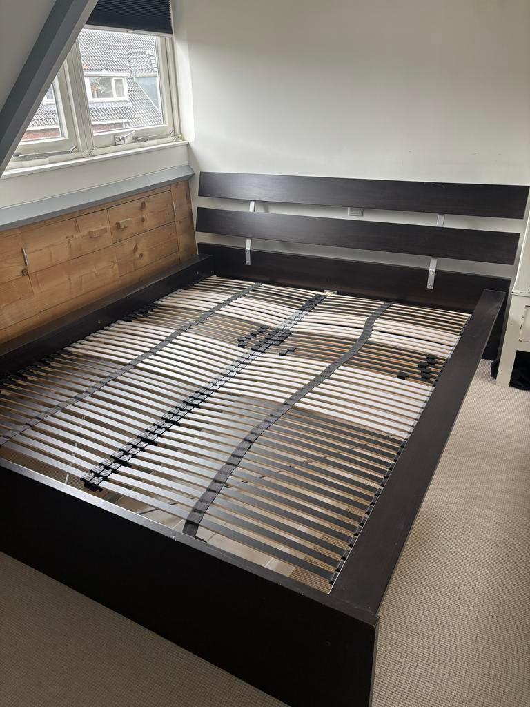 200x160 IKEA ‘Hopen’ bedframe met lattenbodem, Huis en Inrichting, Slaapkamer | Bedden, Ophalen, Gebruikt, Bruin, Tweepersoons