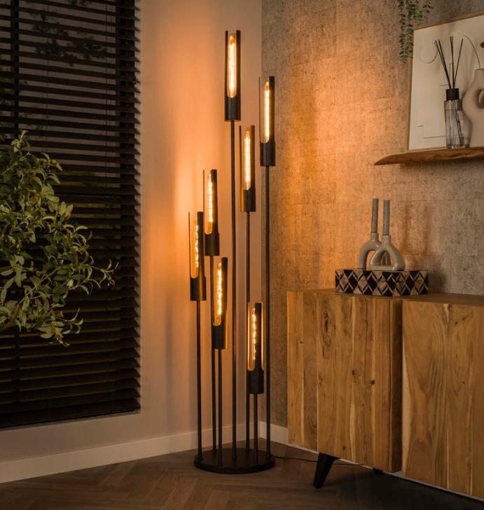 Vloerlamp Glas - Nieuw - Smoke - Amberglas - Webshop, Contact@fannur.com, Verzenden, Anthonetta Kuijlstraat 49, 3066 GS, Rotterdam