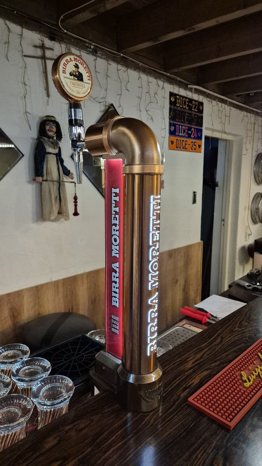 Birra Moretti Tapzuil met Verlichting, Verzamelen, Biermerken, Ophalen of Verzenden, Reclamebord, Plaat of Schild, Overige merken