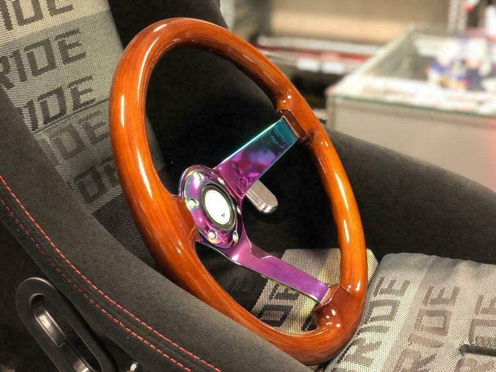 JapPower/PowerParts Racestuur sportstuur hout neochrome, Auto diversen, Ophalen of Verzenden