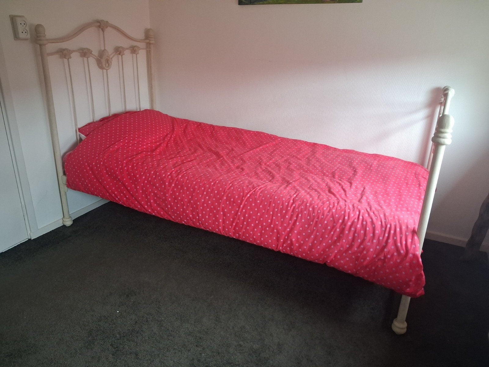 Vintage metal eenpersoonsbed - Crème, Ophalen, Gebruikt, 90 cm, Eenpersoons