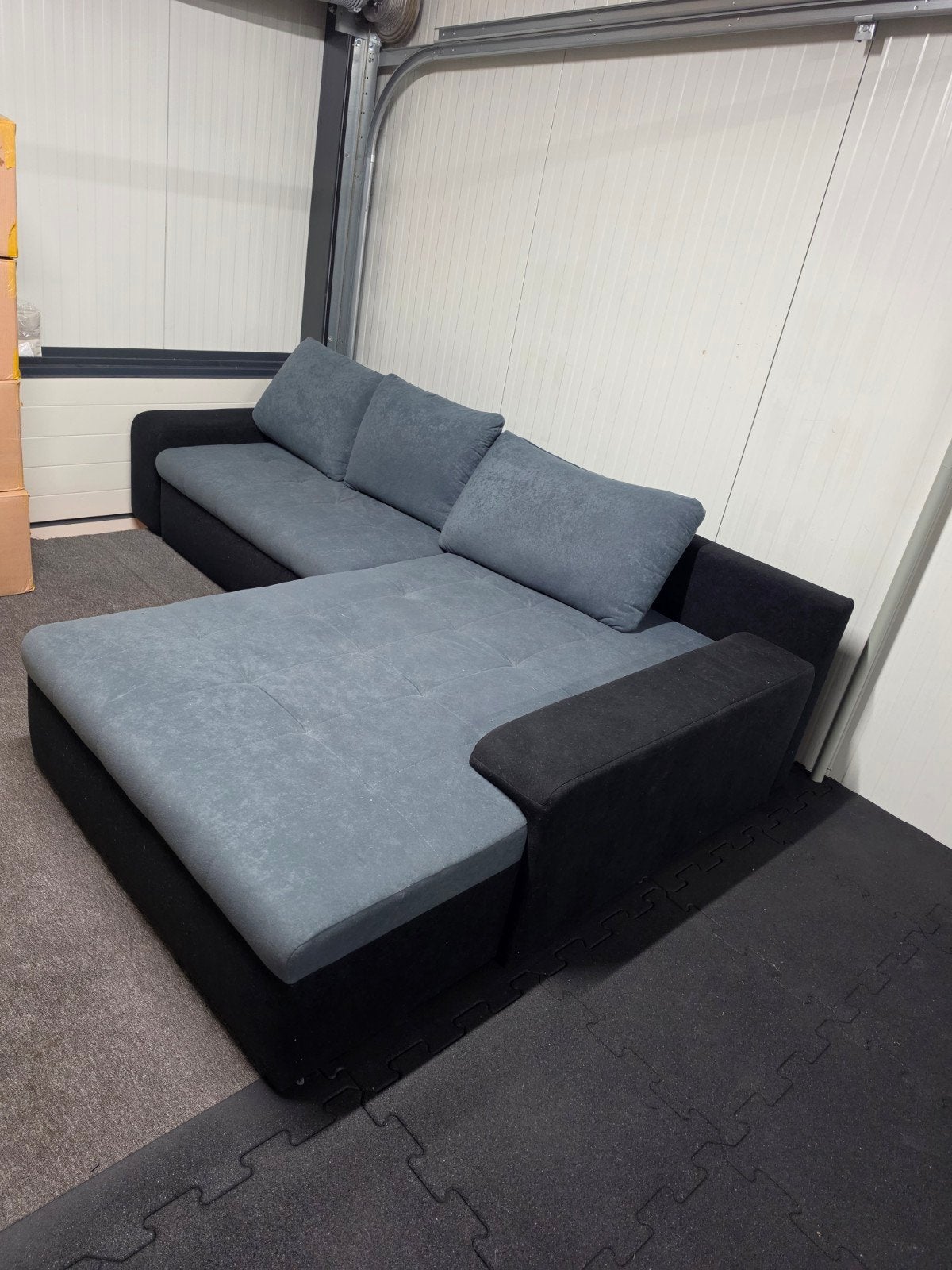 Moderne Hoekbank met Slaapfunctie - Grijs/Zwart, Huis en Inrichting, Ophalen, 250 tot 300 cm, Gebruikt, Hoekbank