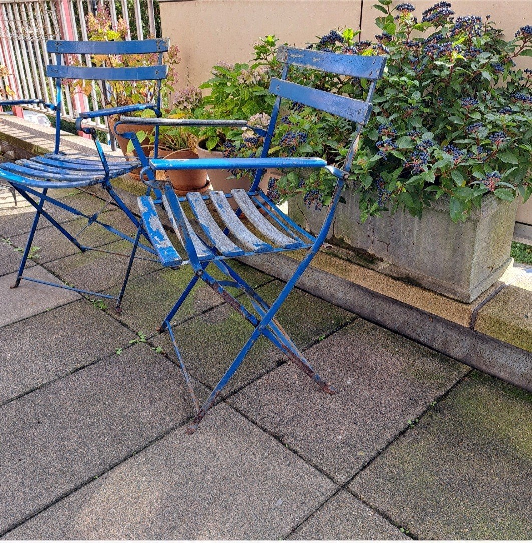 5 brocante Franse bistro stoeltjes, Ophalen, Gebruikt, Stoel, 5 zitplaatsen