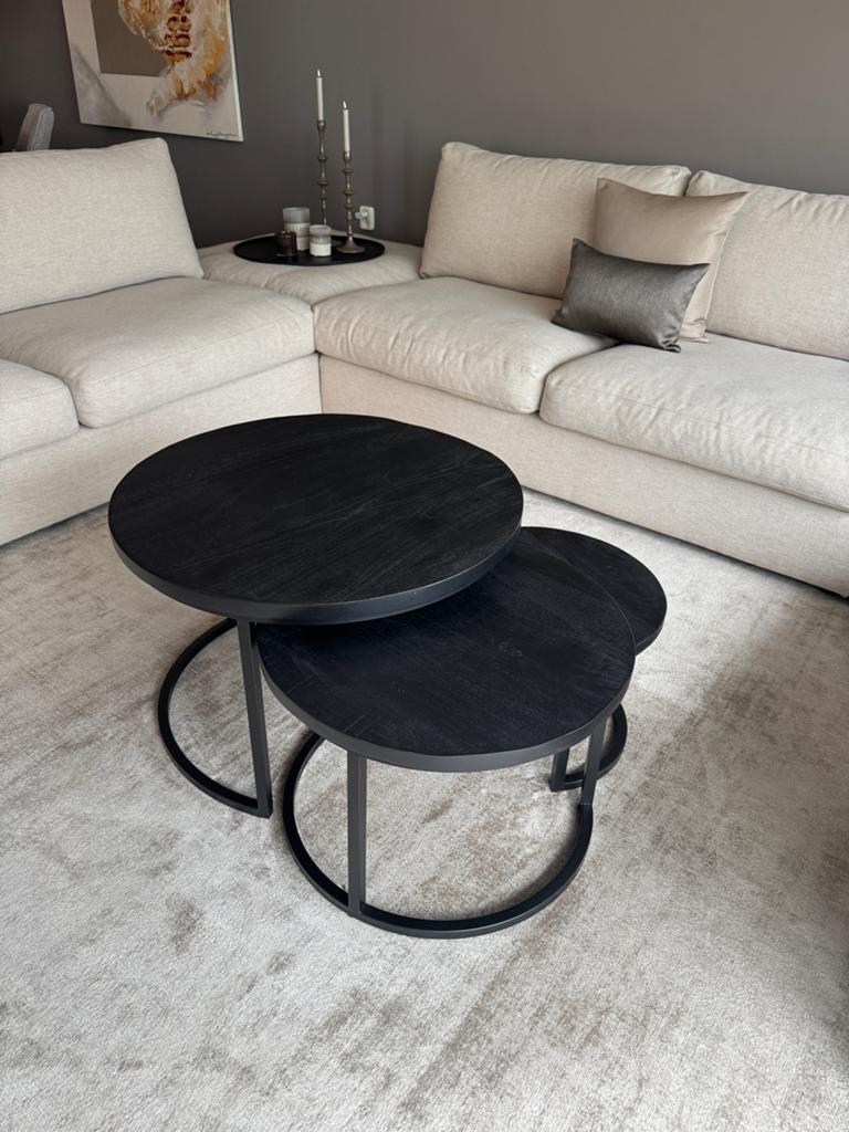 Luxe zwarte salontafel set, zo goed als nieuw, Huis en Inrichting, Tafels | Salontafels, Ophalen, Rond, 50 tot 100 cm, Zo goed als nieuw