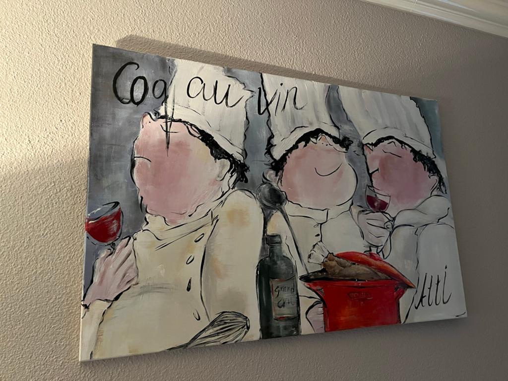 Schilderij 'Coq au Vin' - Chefs in de keuken, Ophalen