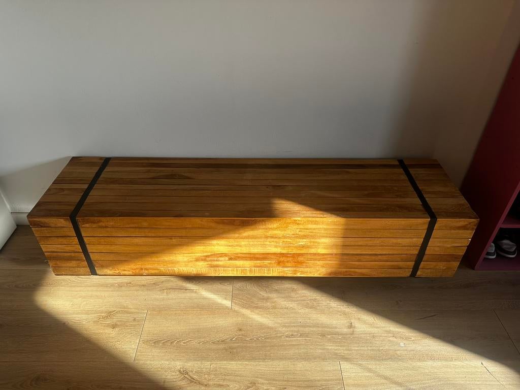 TV Meubel Hout op Wielen, Ophalen, 150 tot 200 cm, Zo goed als nieuw, Minder dan 100 cm