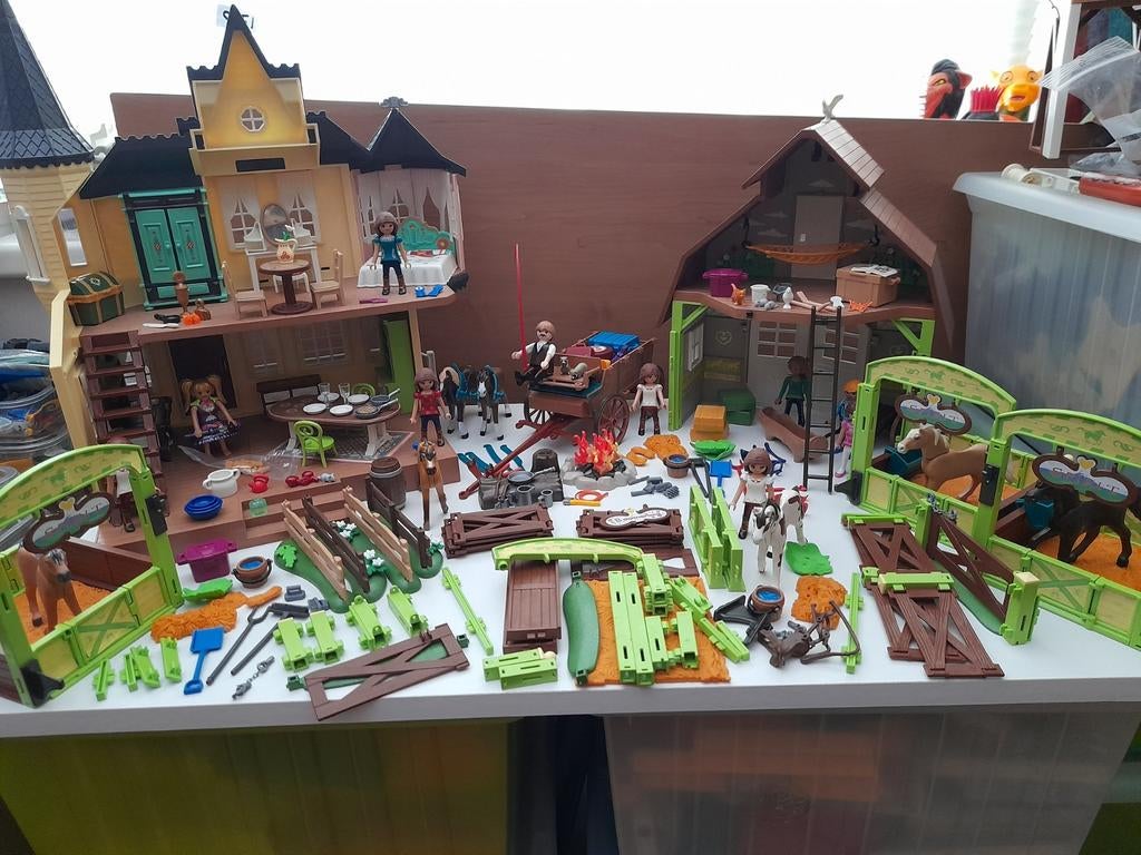 Playmobil spirit huis en stal en paarden boxen en koets, Ophalen of Verzenden, Zo goed als nieuw, Complete set