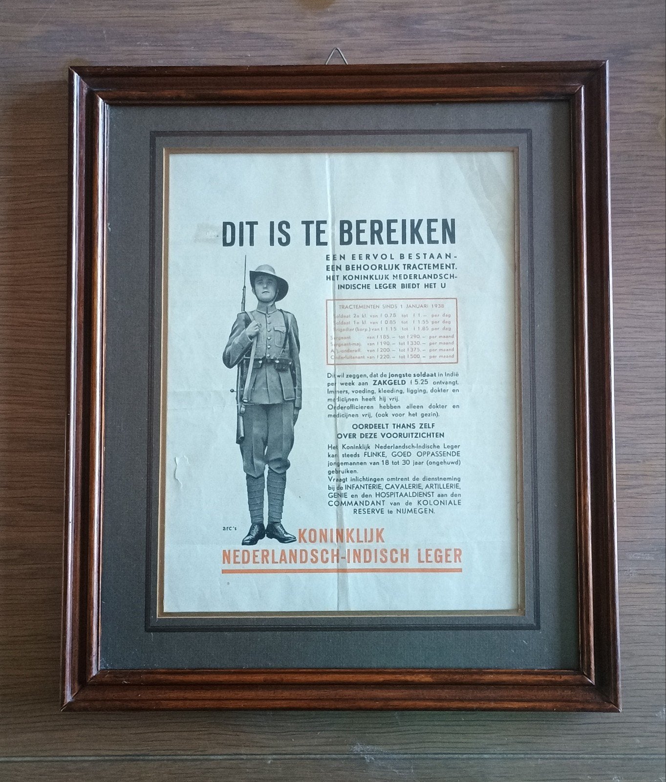 Ingelijste wervingsadvertentie KNIL Indië Nijmegen, Verzenden, Nederland, Foto of Poster