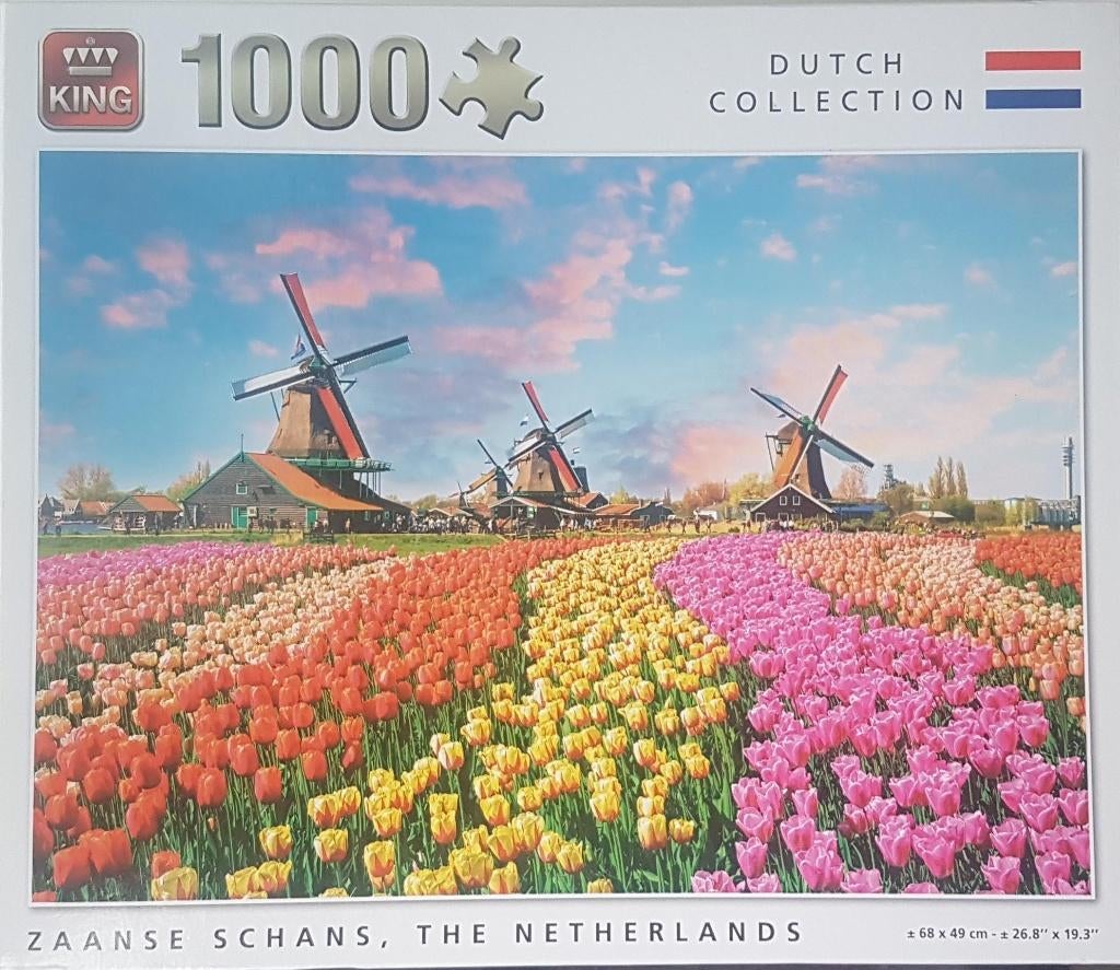 King puzzel Zaanse Schans 1000 pc. zgan, Hobby en Vrije tijd, Ophalen of Verzenden, 500 t/m 1500 stukjes, Zo goed als nieuw, Legpuzzel