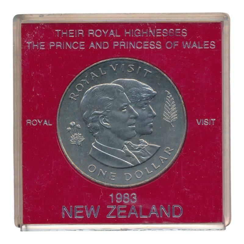 Nieuw-Zeeland Dollar 1983 Royal Visit Charles  Diana in caps