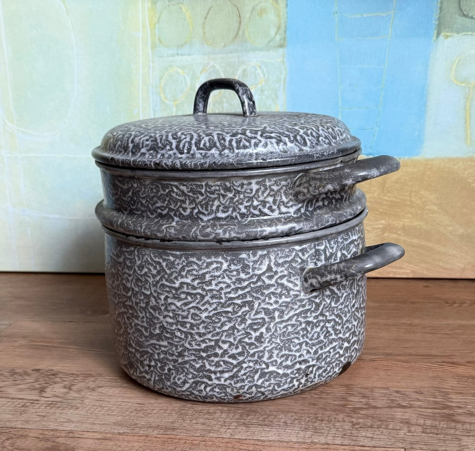 Stoompan, grijs gewolkt emaille., Ophalen of Verzenden