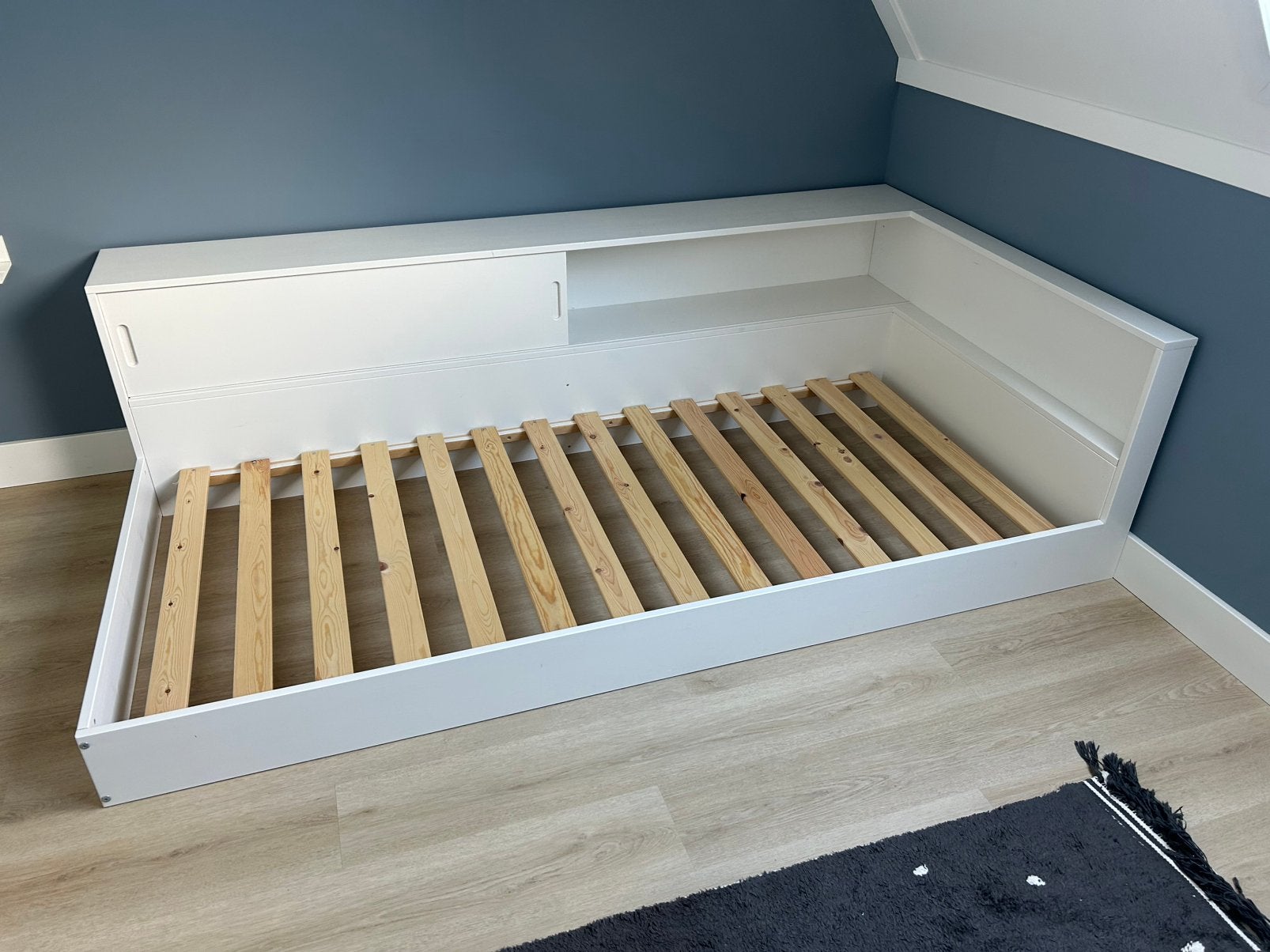 Bed Woood connect, Ophalen, 90 cm, Eenpersoons, Wit