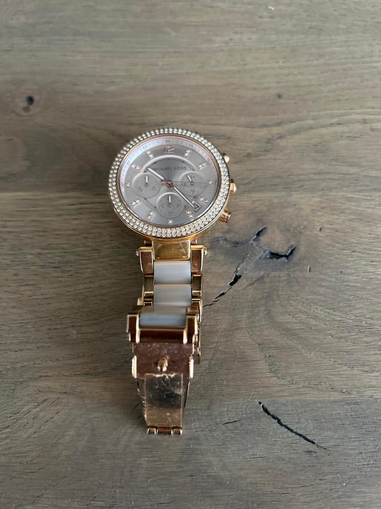 Michael Kors Dameshorloge Roségoud met Strass, Sieraden, Tassen en Uiterlijk, Horloges | Dames, Zo goed als nieuw, Polshorloge