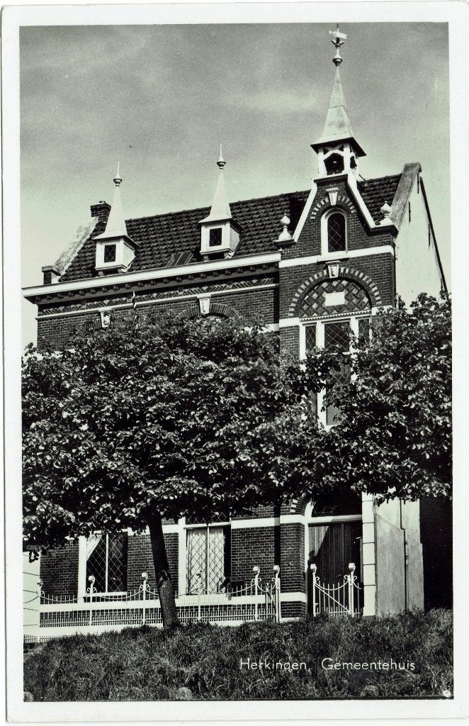Herkingen – Gemeentehuis., Verzamelen, Ophalen of Verzenden, 1940 tot 1960, Ongelopen, Zuid-Holland