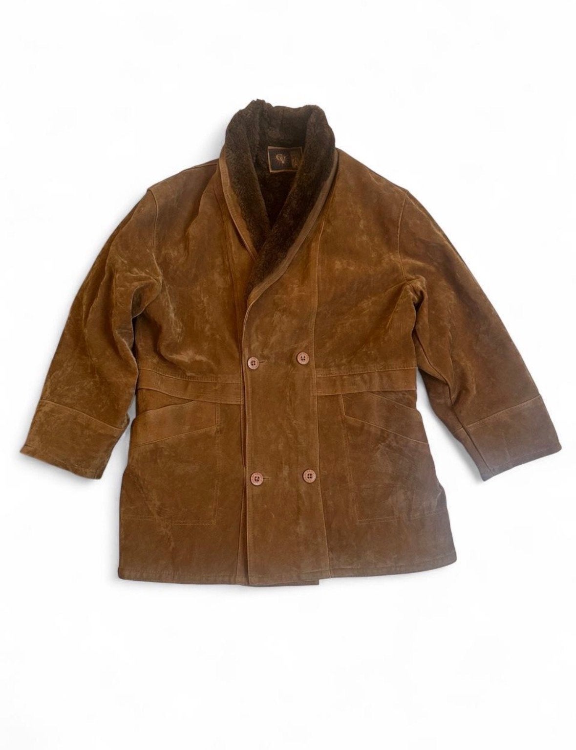 Vintage GV T. Shealing Sportswear Suede Shearling Jas XL, Ophalen of Verzenden, Gedragen, Maat 46/48 (XL) of groter, Bruin