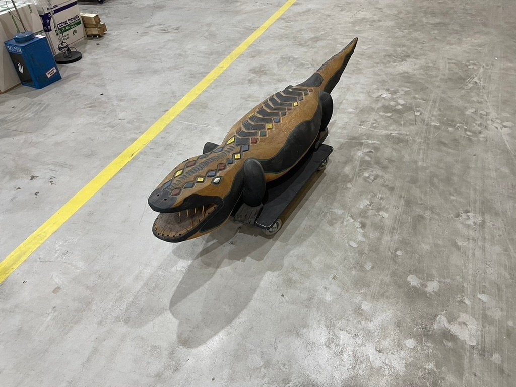 Houten krokodil (Gambia 1990) - kunst object, 20 cm, Afrika, Meerkleurig, Houtsnijwerk
