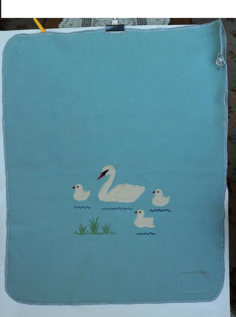 Vintage wollen Aabe kinderwagen deken baby blauw eendjes, Kinderen en Baby's, Ophalen of Verzenden, Nieuw, 70 tot 85 cm, Overige typen