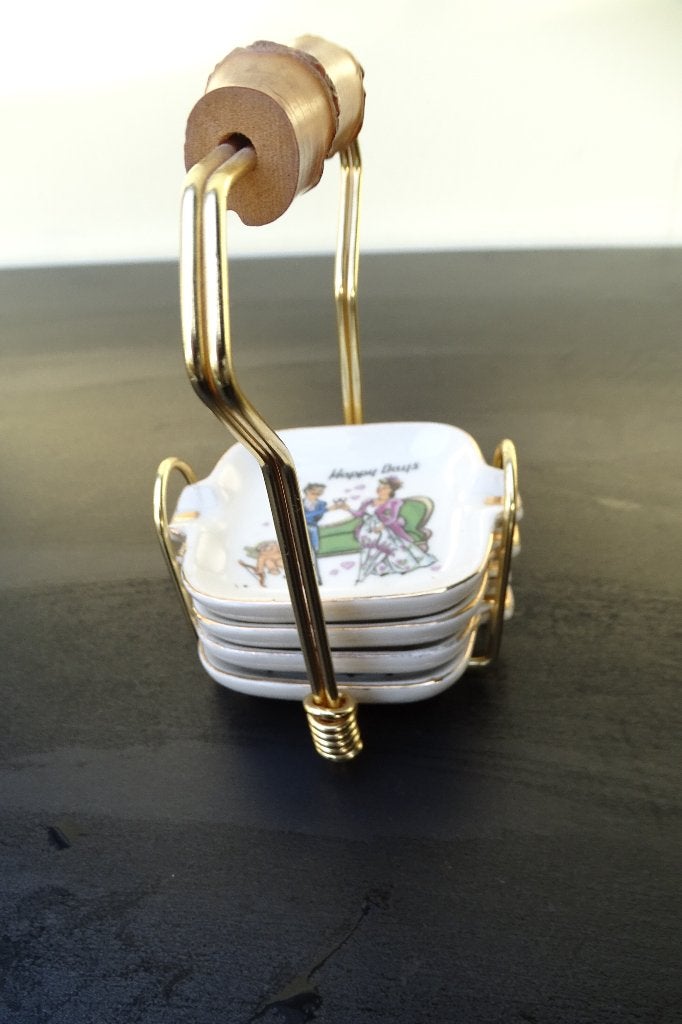 Vintage asbakjes in houder, Ophalen of Verzenden