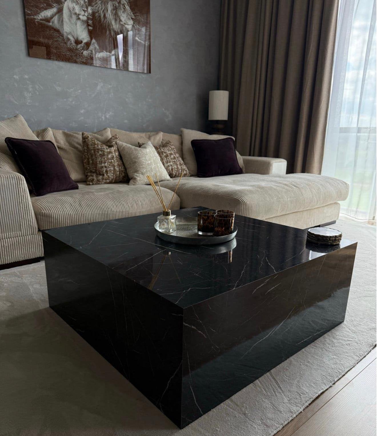 Westwing Lesley salontafel – zwarte marmerlook, Ophalen, Zo goed als nieuw, 50 tot 100 cm
