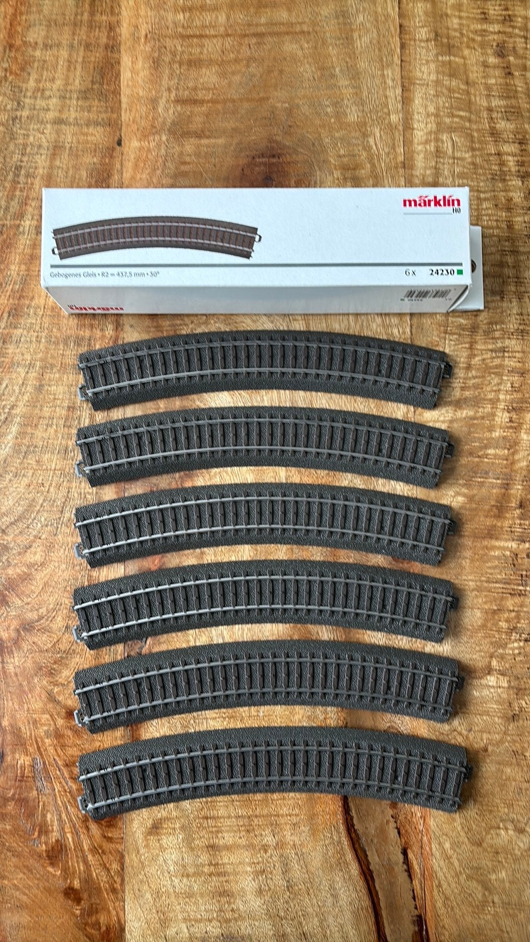 6 x Marklin 24230 bocht 437,5 mm in ovp., Ophalen, Wisselstroom, Gebruikt, Rails