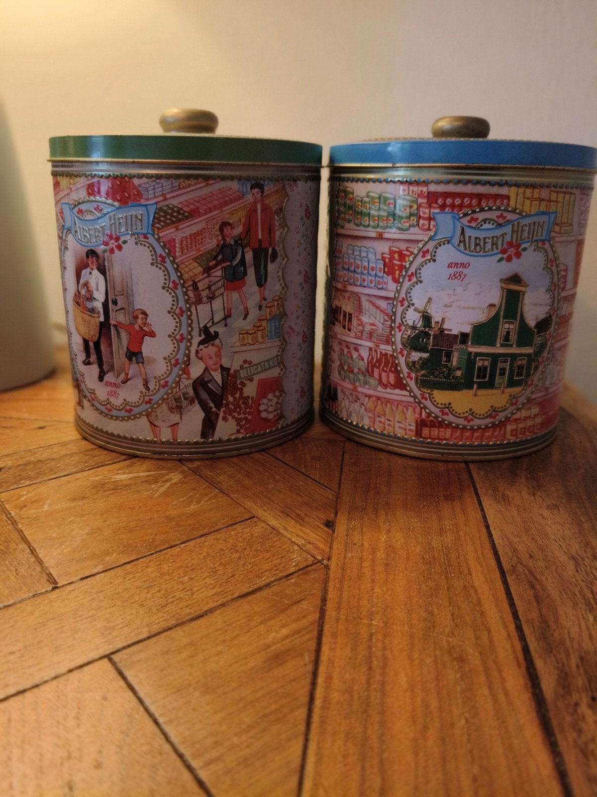 Vintage Albert Heijn blikken (set van 2), Antiek en Kunst, Ophalen of Verzenden