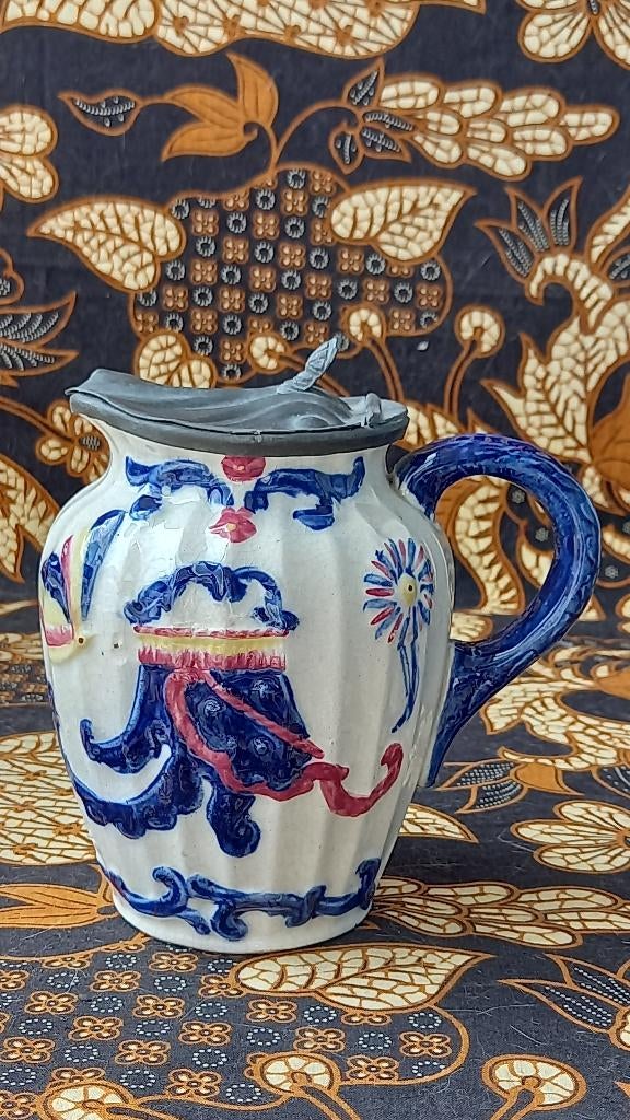 Antieke klepkan uit Engeland van porselein en tin 15 cm., Ophalen of Verzenden