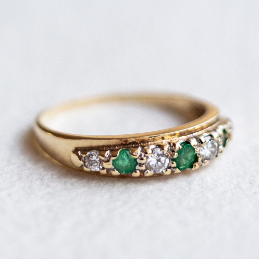 Vintage 9K gouden H eternity ring met smaragd & CZ - 17,25, Ophalen of Verzenden, Zo goed als nieuw, 17 tot 18, Met edelsteen