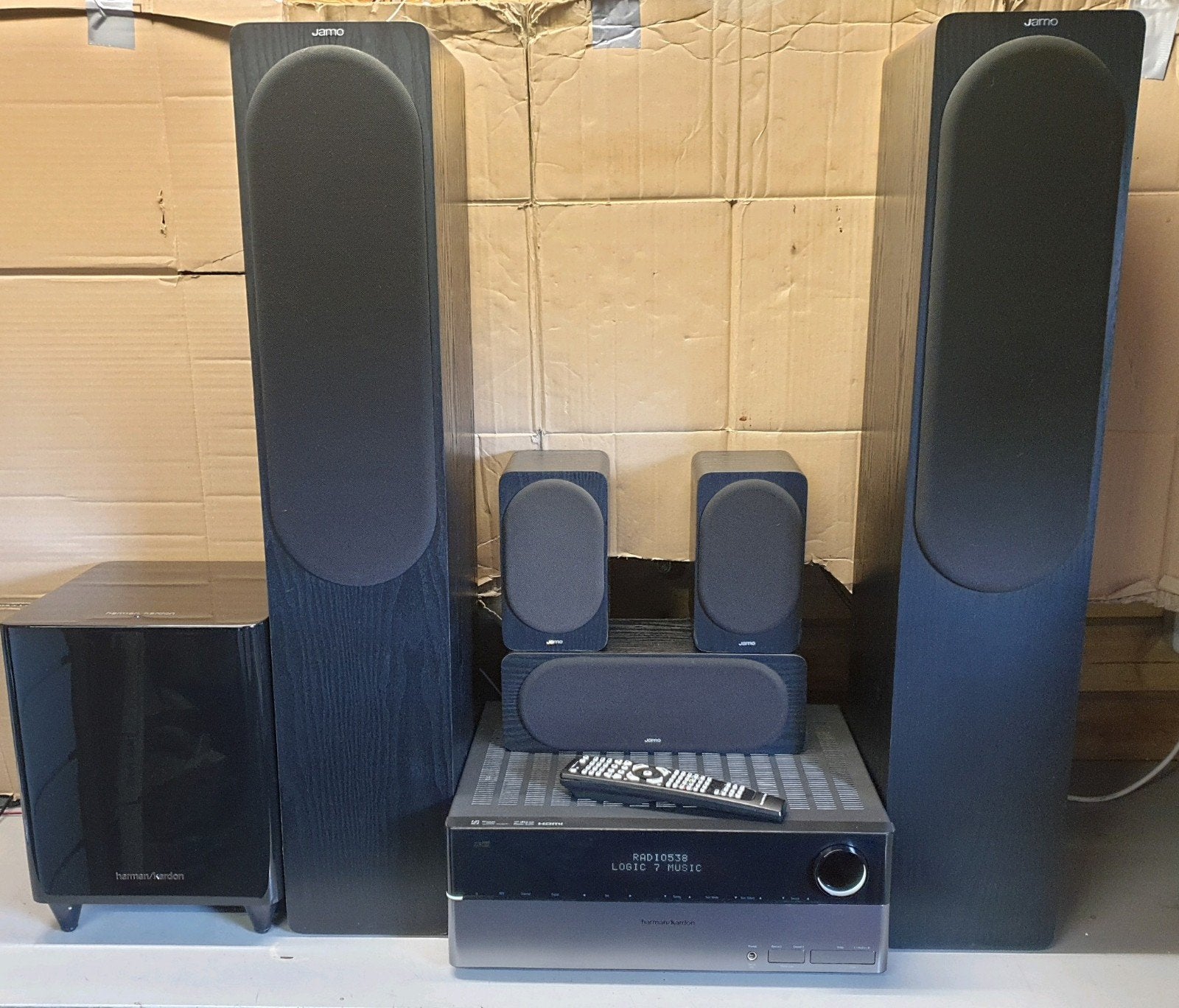 Harman Kardon set avr-160 + 5 Jamo speakers + subwoofer hdmi, Ophalen, Gebruikt, 7.1-systeem, 70 watt of meer
