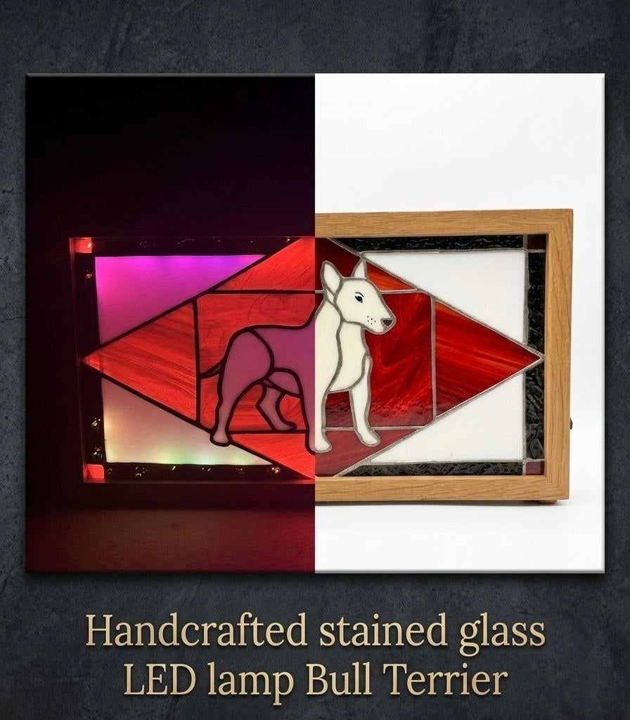 Handgemaakte Glas-in-lood LED Lamp - Bull Terriër, Ophalen of Verzenden