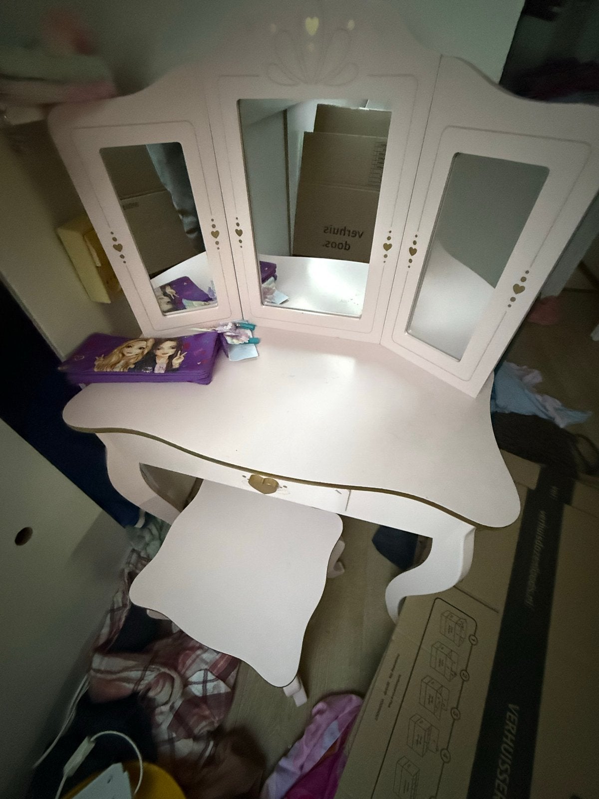 2 Roze Kaptafels met Krukje - Gebruikt maar Goed, Huis en Inrichting, Minder dan 50 cm, Gebruikt, Ophalen of Verzenden, Minder dan 100 cm