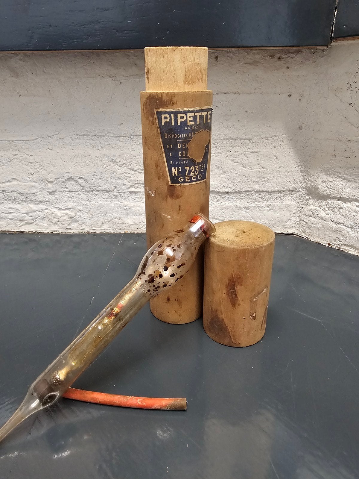 Antieke Geco Pipet in Houten Koker - Brouwerij Gereedschap, Ophalen of Verzenden