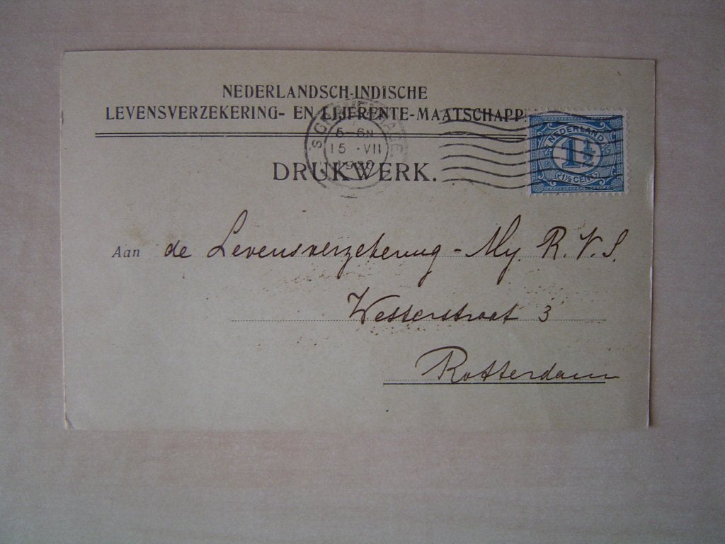 briefkaart uit 1920 van Nillmij aan RVS, Verzenden, Briefkaart
