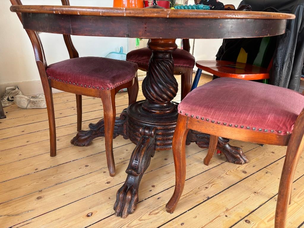 Unieke antieke ovalen Biedermeier tafel en 4 stoelen, Antiek en Kunst, Antiek | Meubels | Tafels, Ophalen