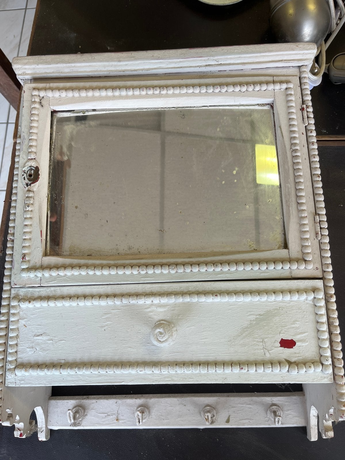 Antieke spiegelkast met lade en kapstok, Antiek en Kunst, Ophalen