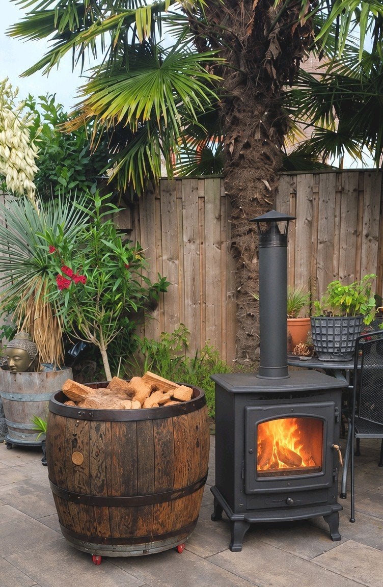 Wijnvat plantenbak  3/4 vat met  wielen beschikbaar, Tuin en Terras, Bloembakken en Plantenbakken, Ophalen, Rond, Nieuw, 60 tot 100 cm