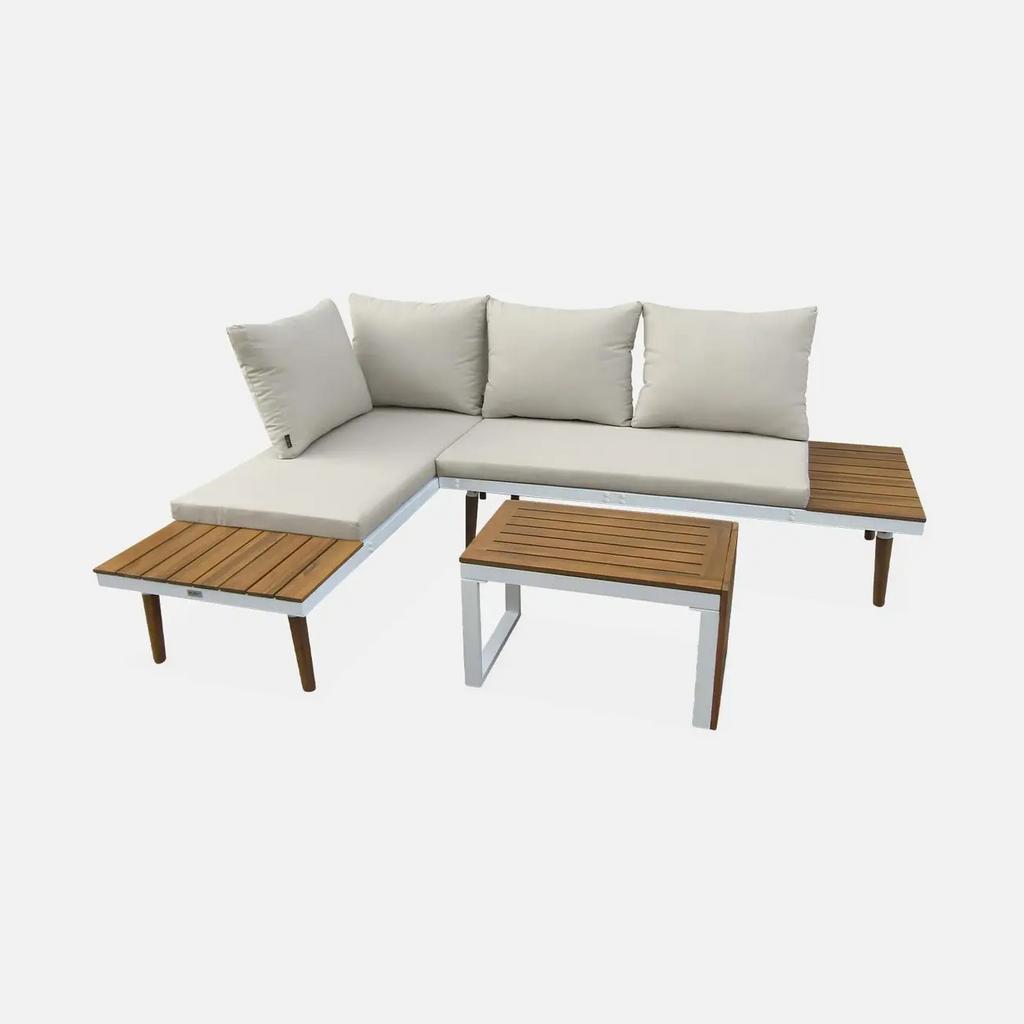 Moderne Loungeset met Salontafel - Wit/Hout, Ophalen, 4 zitplaatsen, Nieuw, Loungeset