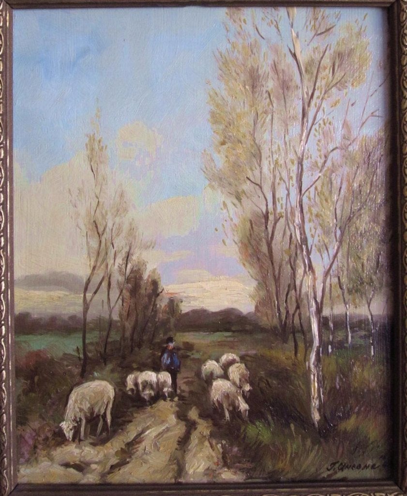 Ton Anconé schapen op de heide 1948, Ophalen, Olieverf, Landschap, Paneel