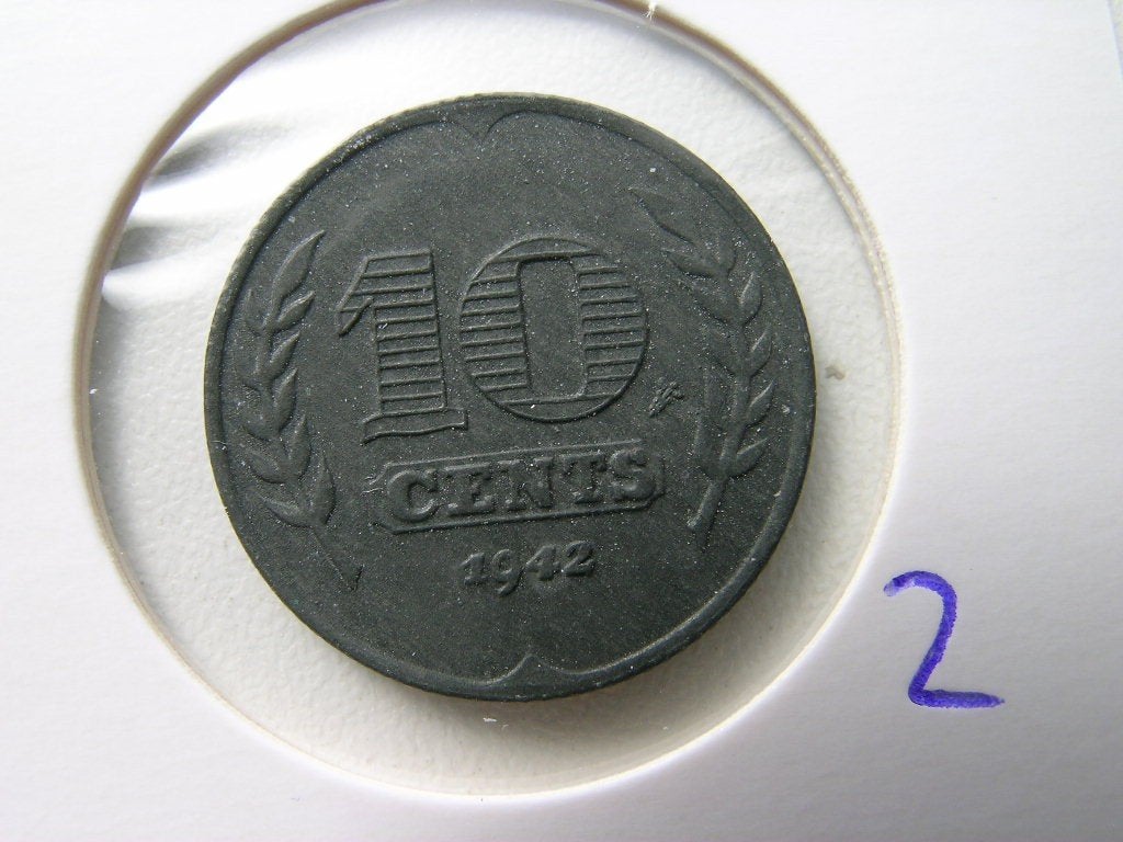 Dubbeltje 1942 zink (nr 2), Ophalen of Verzenden, Koningin Wilhelmina, 10 cent, Losse munt