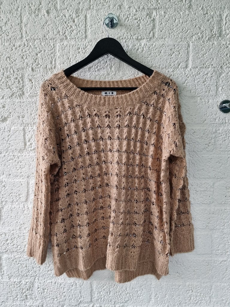 Beige glitter knit trui XL cozy oversized look, Kleding | Dames, Ophalen of Verzenden, Zo goed als nieuw, Maat 46/48 (XL) of groter