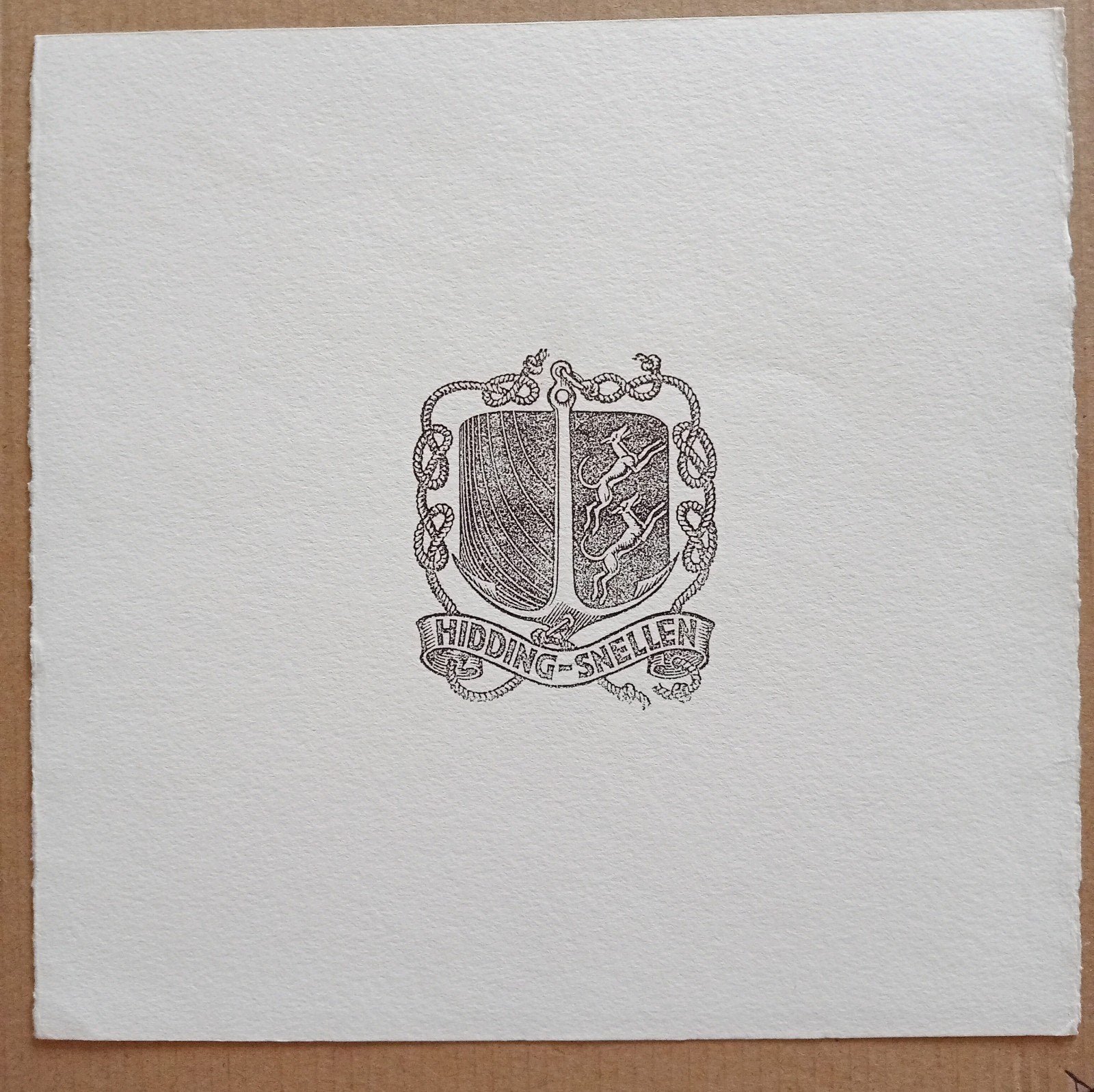 Ex Libris Hidding-Snellen met honden houtsnede litho, Ophalen of Verzenden