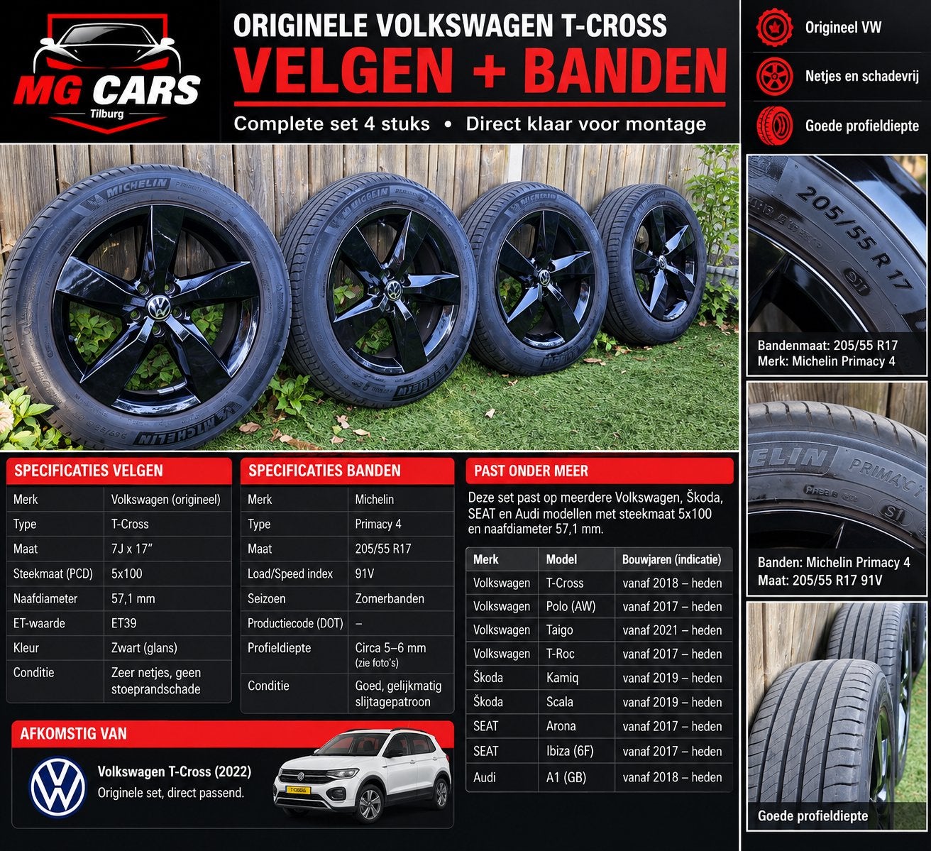 Originele Volkswagen T-Cross 17 inch velgen+ Michelin banden, Auto-onderdelen, Ophalen, Banden en Velgen, 17 inch, 205 mm