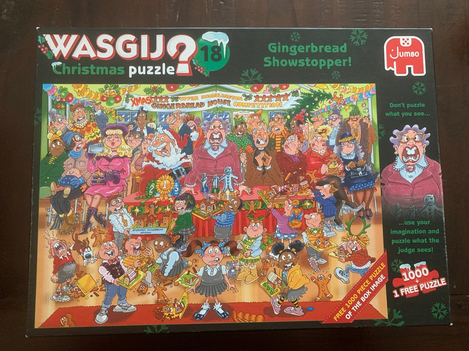 Wasgij Christmas 18: Gingerbread Showstopper! 1000 stukjes, Hobby en Vrije tijd, Ophalen of Verzenden, 500 t/m 1500 stukjes, Gebruikt