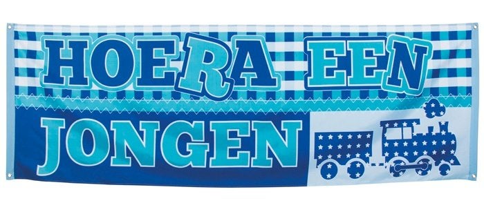 Gevelbanner / spandoek hoera een jongen (53050), Versiering, Info@all4funbaarlo.nl, BAARLO LB, Nieuw