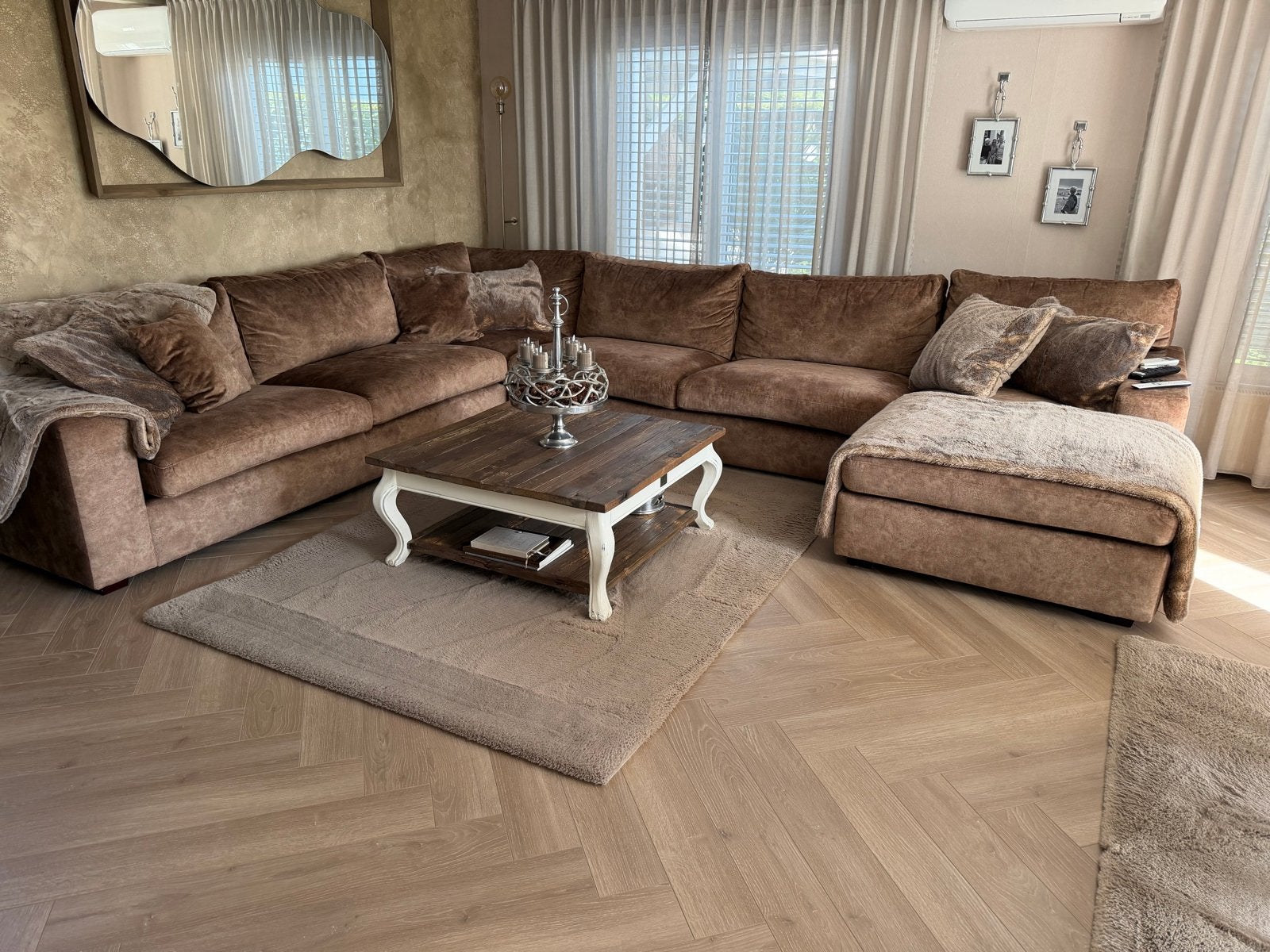Riviera Maison Hoekbank, Eetset & Salontafel - Complete Set, Huis en Inrichting, Hoekbank, 300 cm of meer, Ophalen of Verzenden