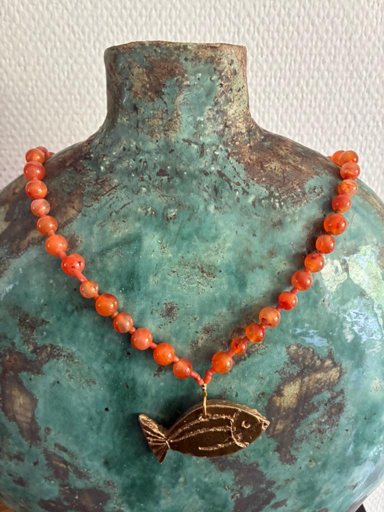 EM HISTORY BEADS ketting oranje kwarts gouden hanger 54 cm, Sieraden, Tassen en Uiterlijk, Kettingen, Nieuw, Oranje, Ophalen of Verzenden